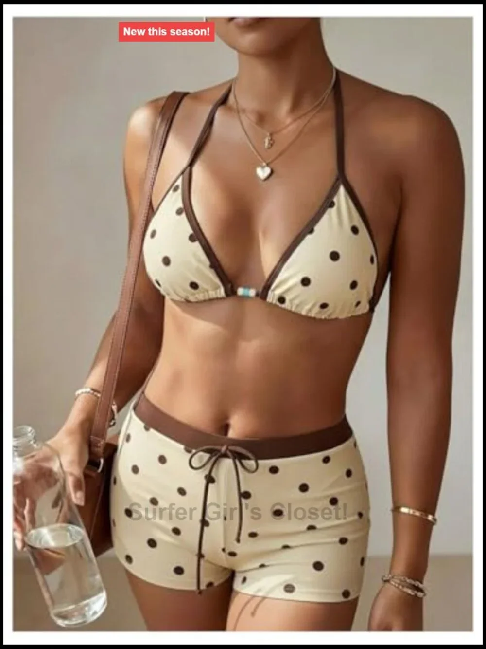 Plus Size 2 Piece Halter Bikini Set with Boyshort - Polka Dots